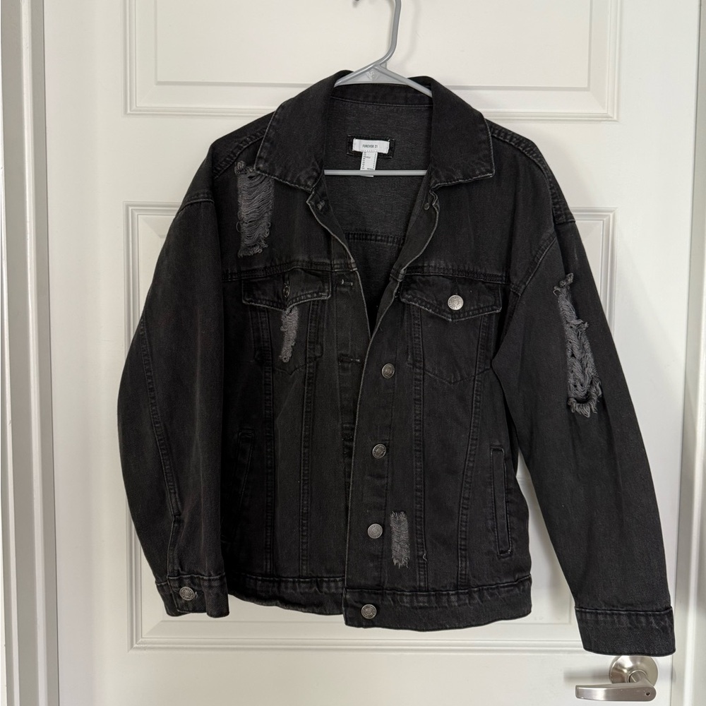 Black ripped denim jacket